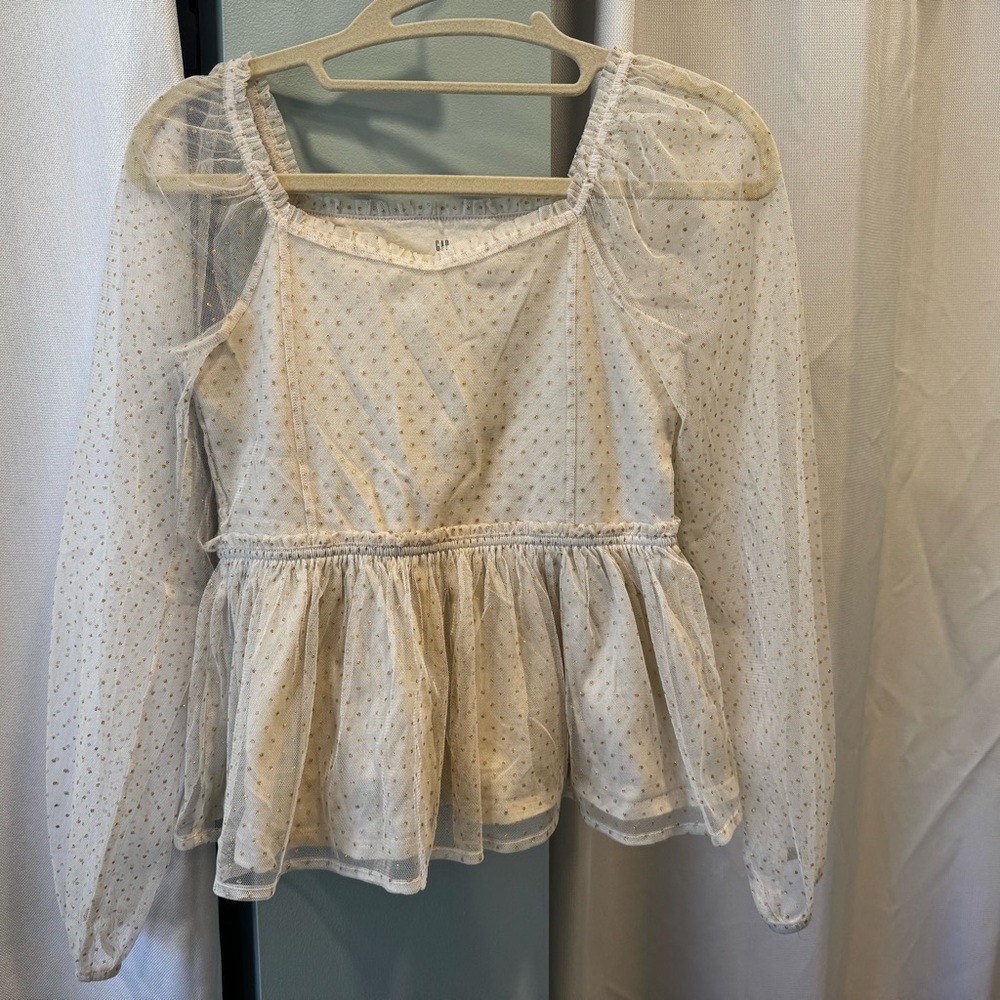 GAP White Sheer Polka Dot Blouse